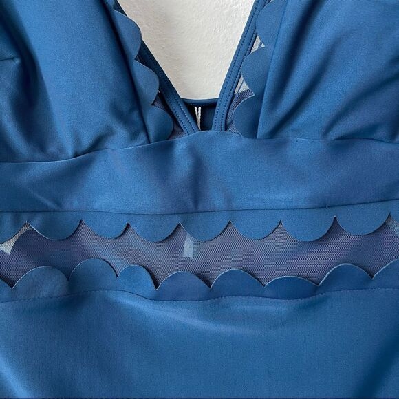 CUPSHE blue mesh v-neck monokini Sz M NWOT - Picture 4 of 10